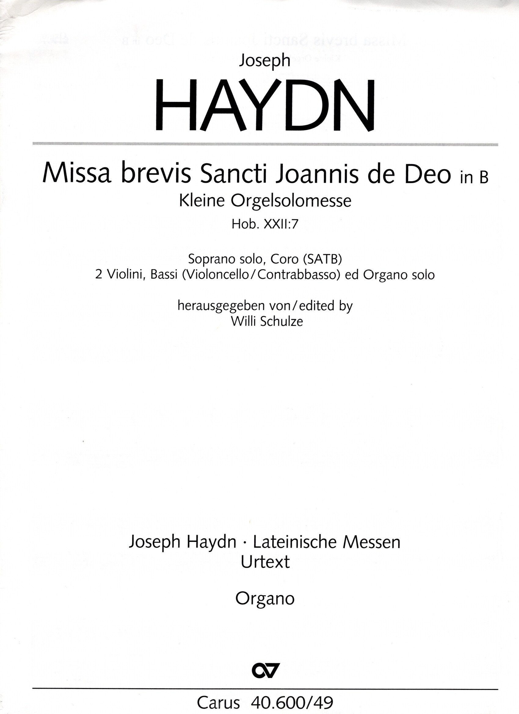 Front Cover Image Missa brevis Sancti Joannis de Deo B-Dur Hob. XXII:7