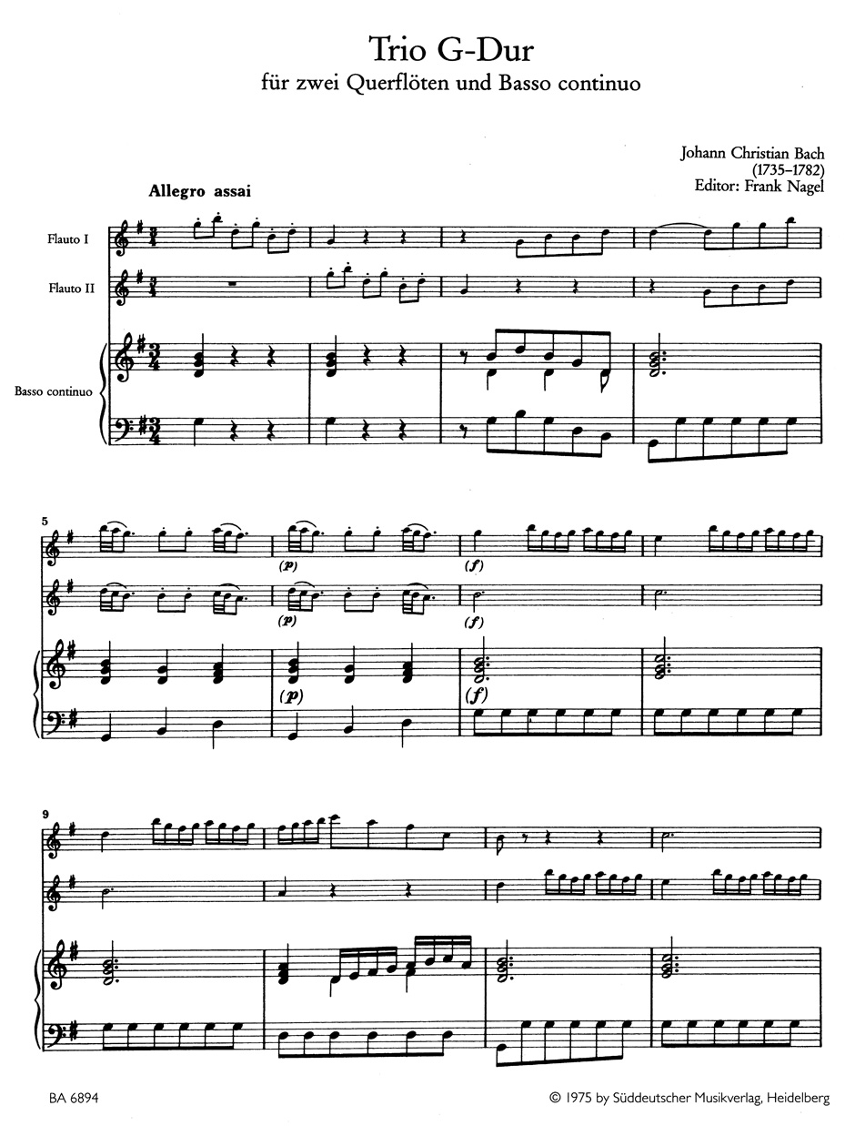 Other Cover Image Trio für zwei Querflöten und Basso continuo G-Dur