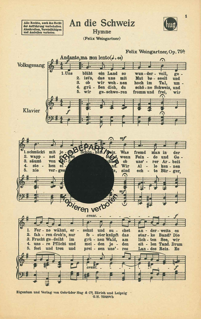 Front Cover Image An die Schweiz