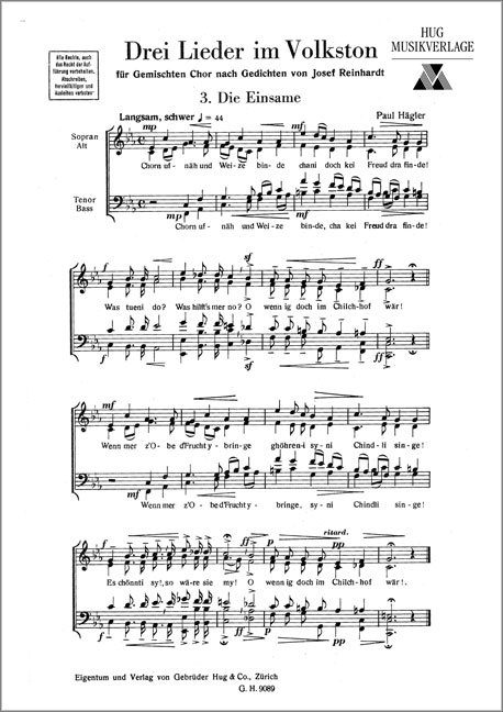 Front Cover Image Drei Lieder im Volkston: 3. Die Einsame