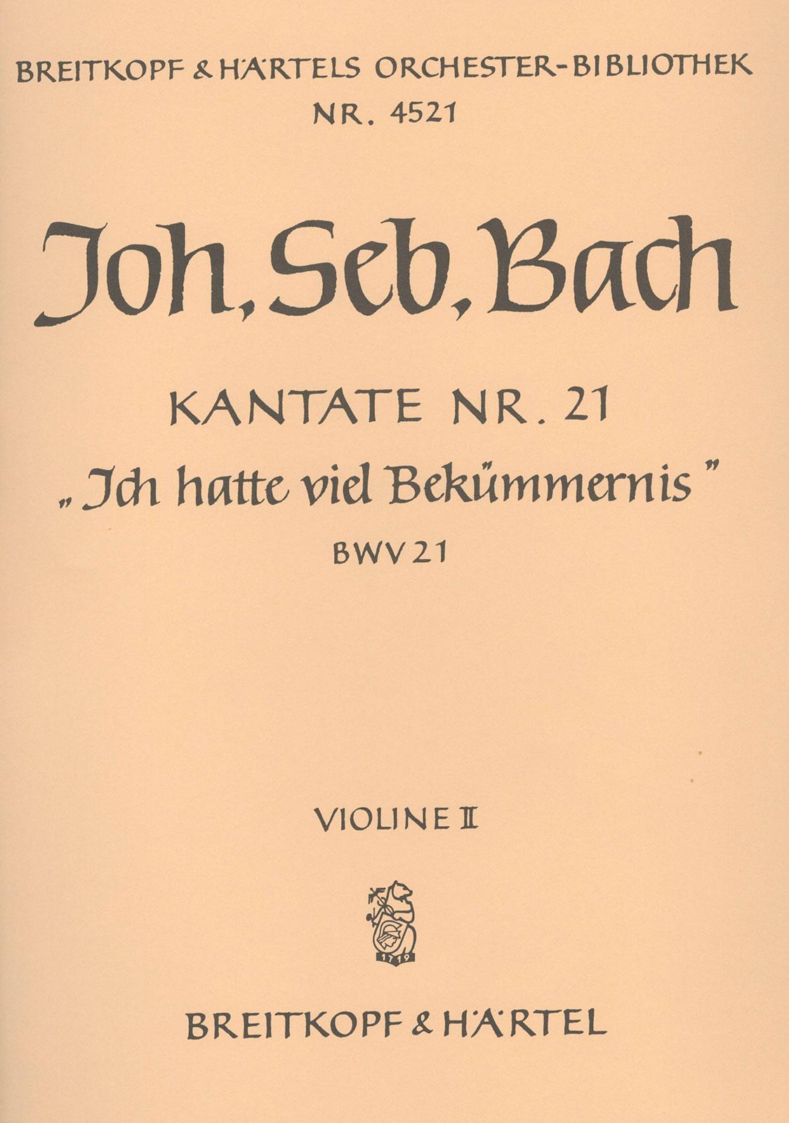 Front Cover Image Kantate BWV 21 „Ich hatte viel Bekümmernis“ c-moll "Ich hatte viel Bekümmernis"