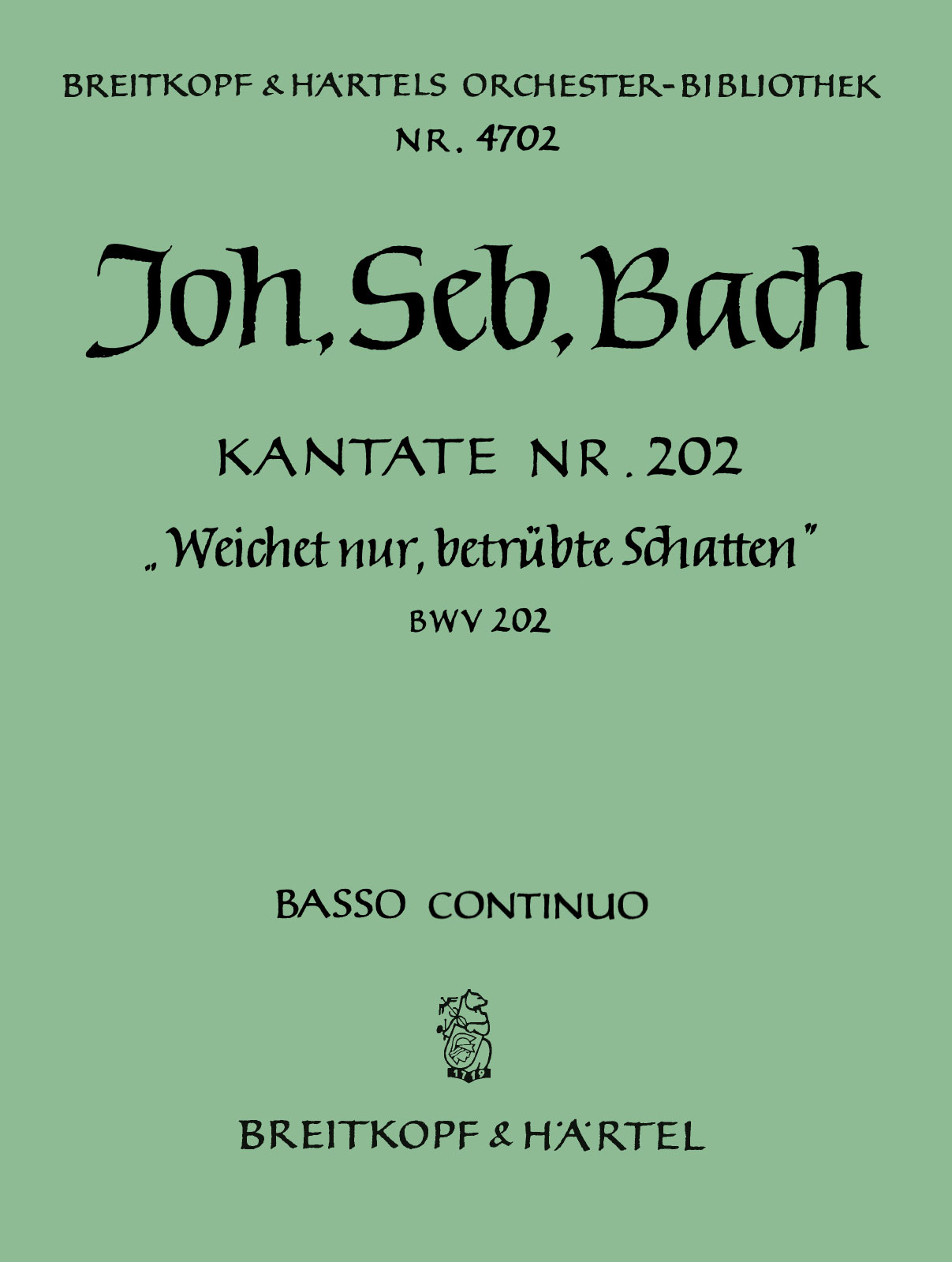 Front Cover Image Kantate BWV 202 "Weichet nur, betrübte Schatten"
