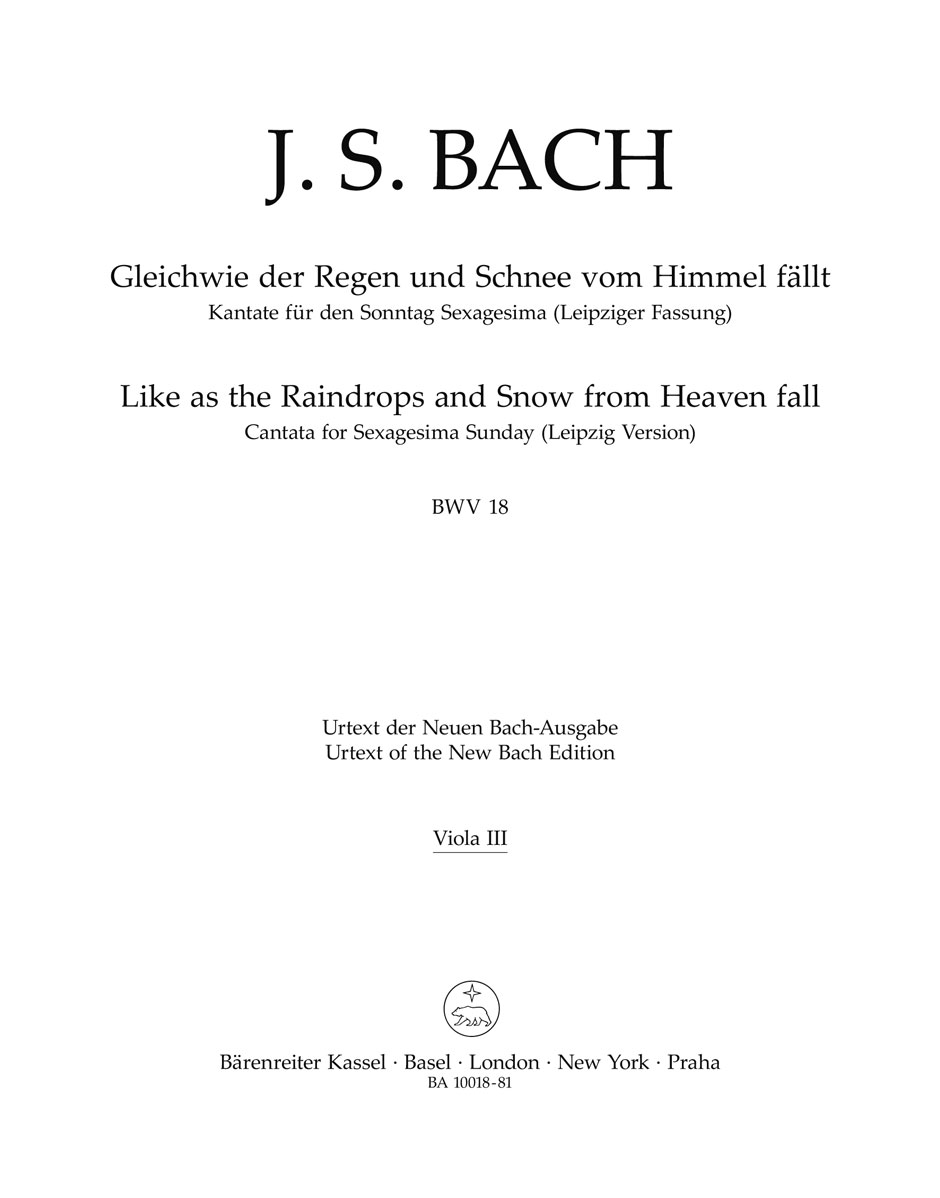 Front Cover Image Gleichwie der Regen und Schnee vom Himmel fällt BWV 18