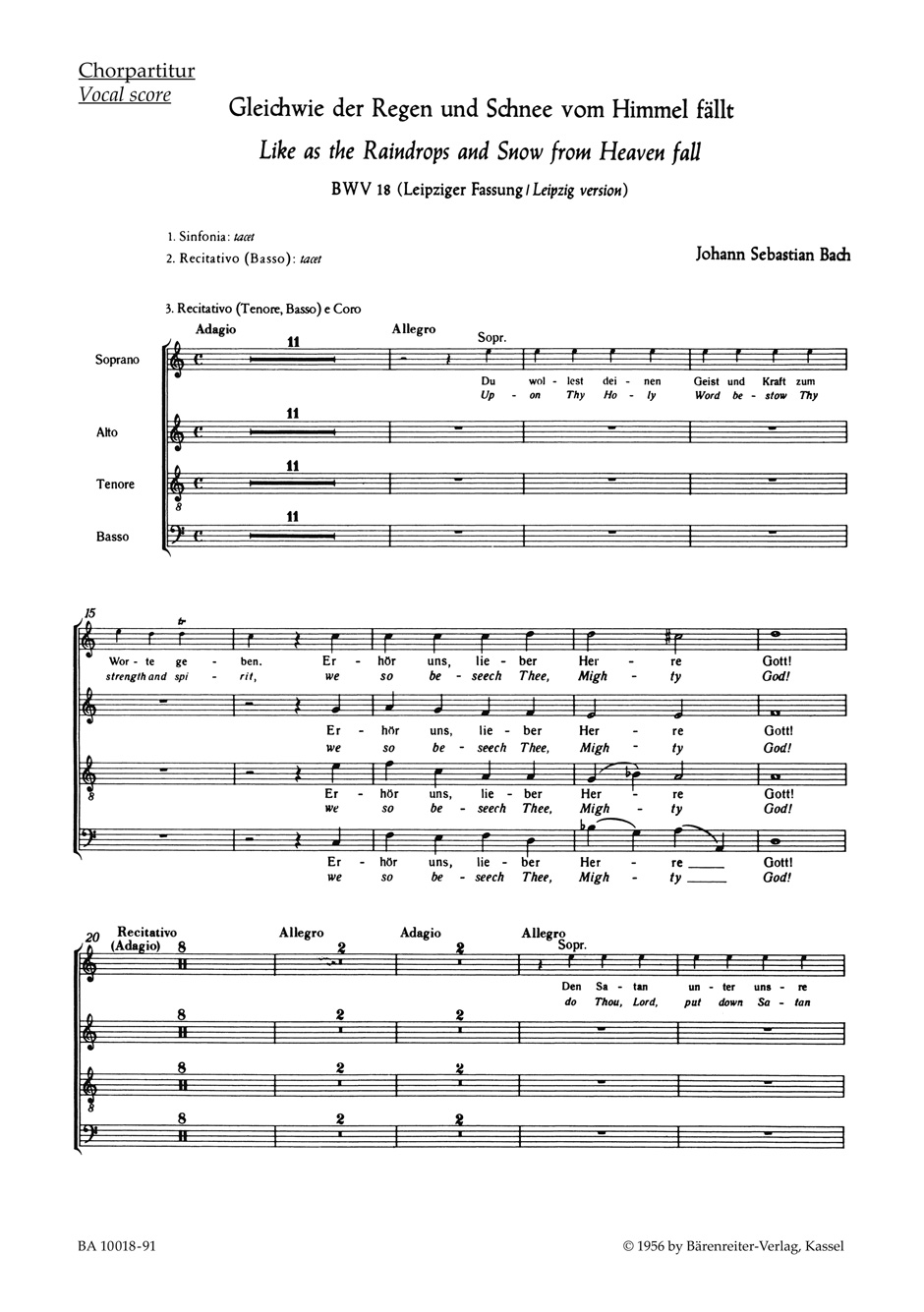 Front Cover Image Gleichwie der Regen und Schnee vom Himmel fällt BWV 18