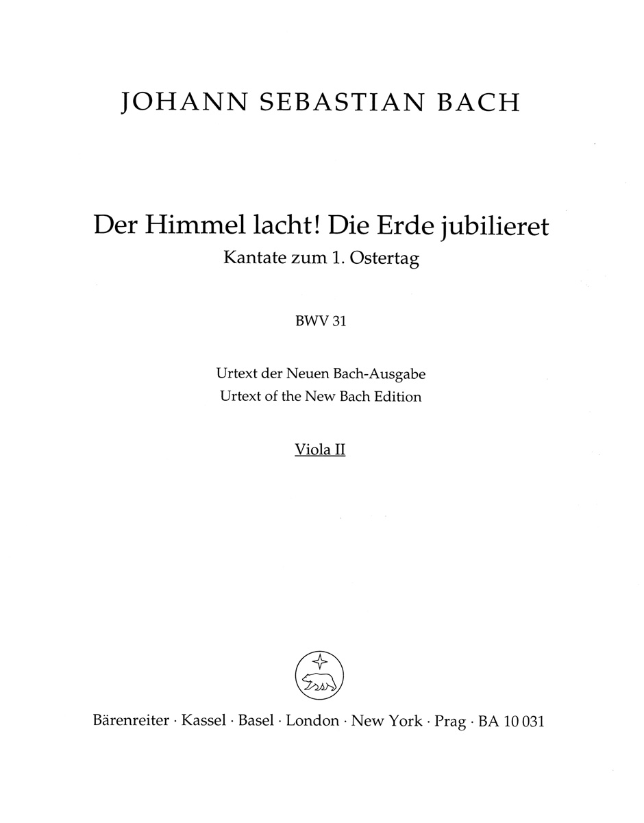 Front Cover Image Der Himmel lacht! Die Erde jubilieret BWV 31