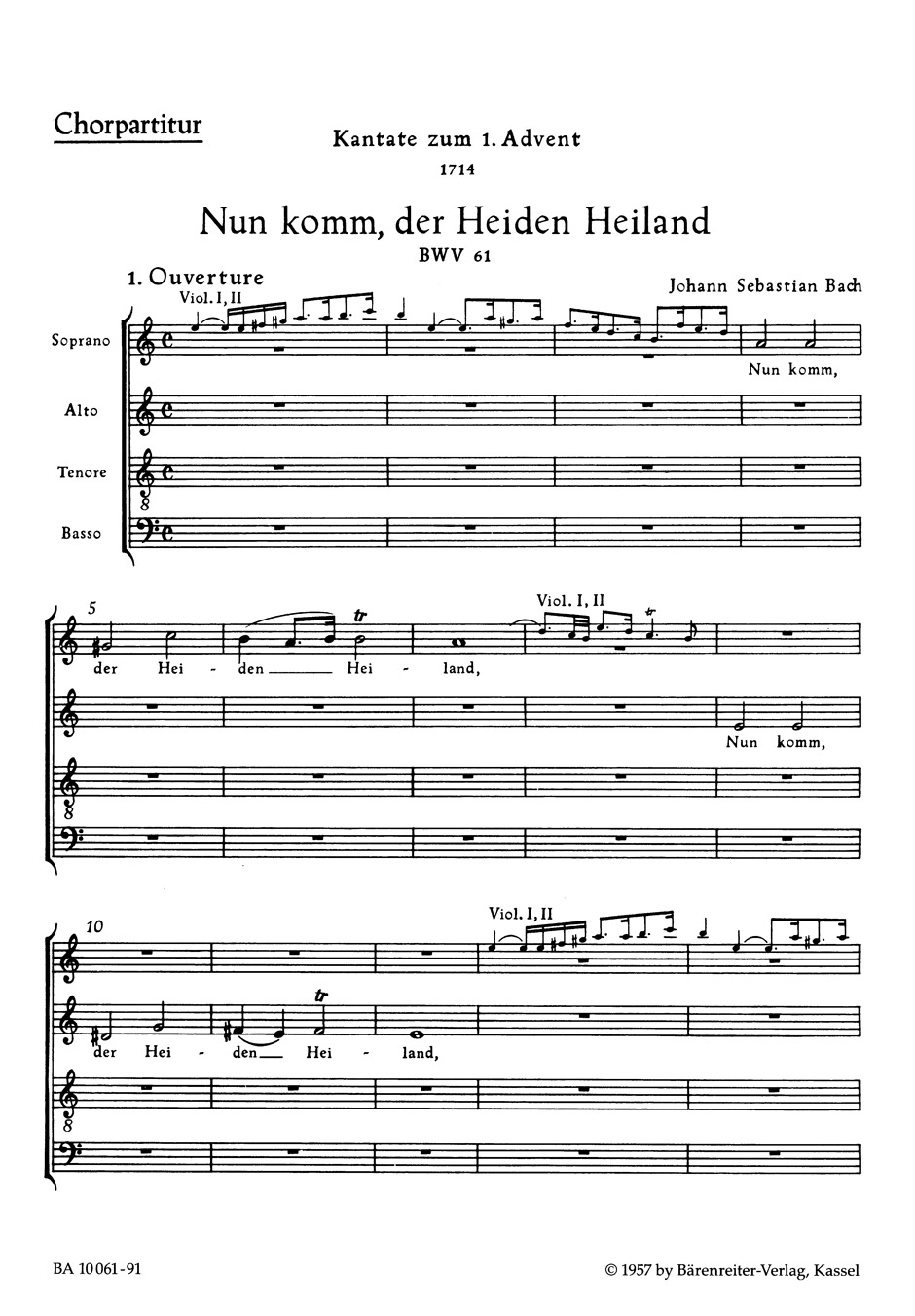 Front Cover Image Nun komm, der Heiden Heiland BWV 61