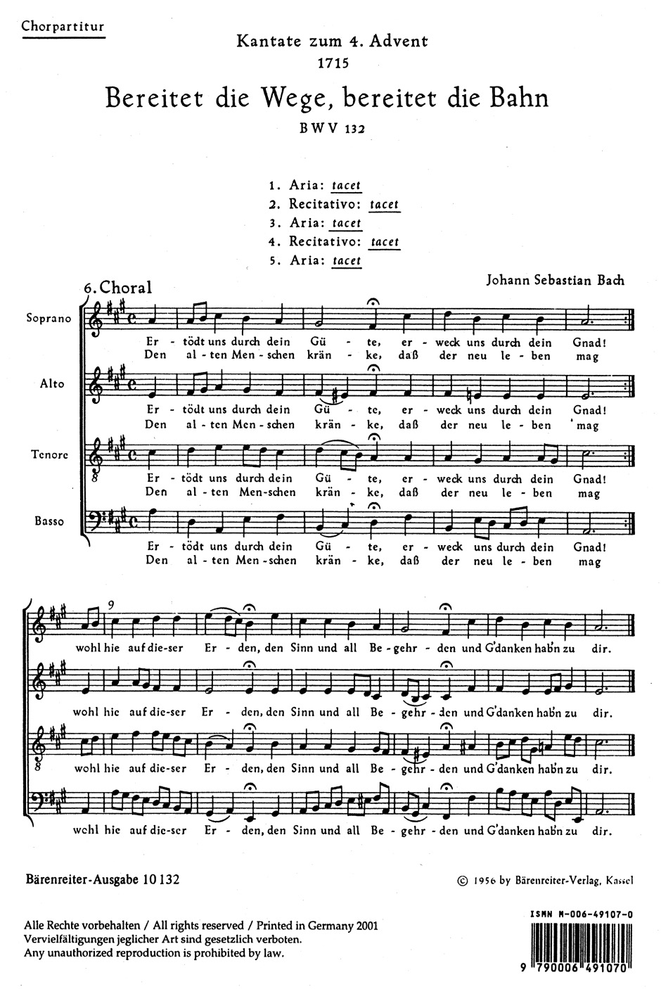 Front Cover Image Bereitet die Wege, bereitet die Bahn BWV 132
