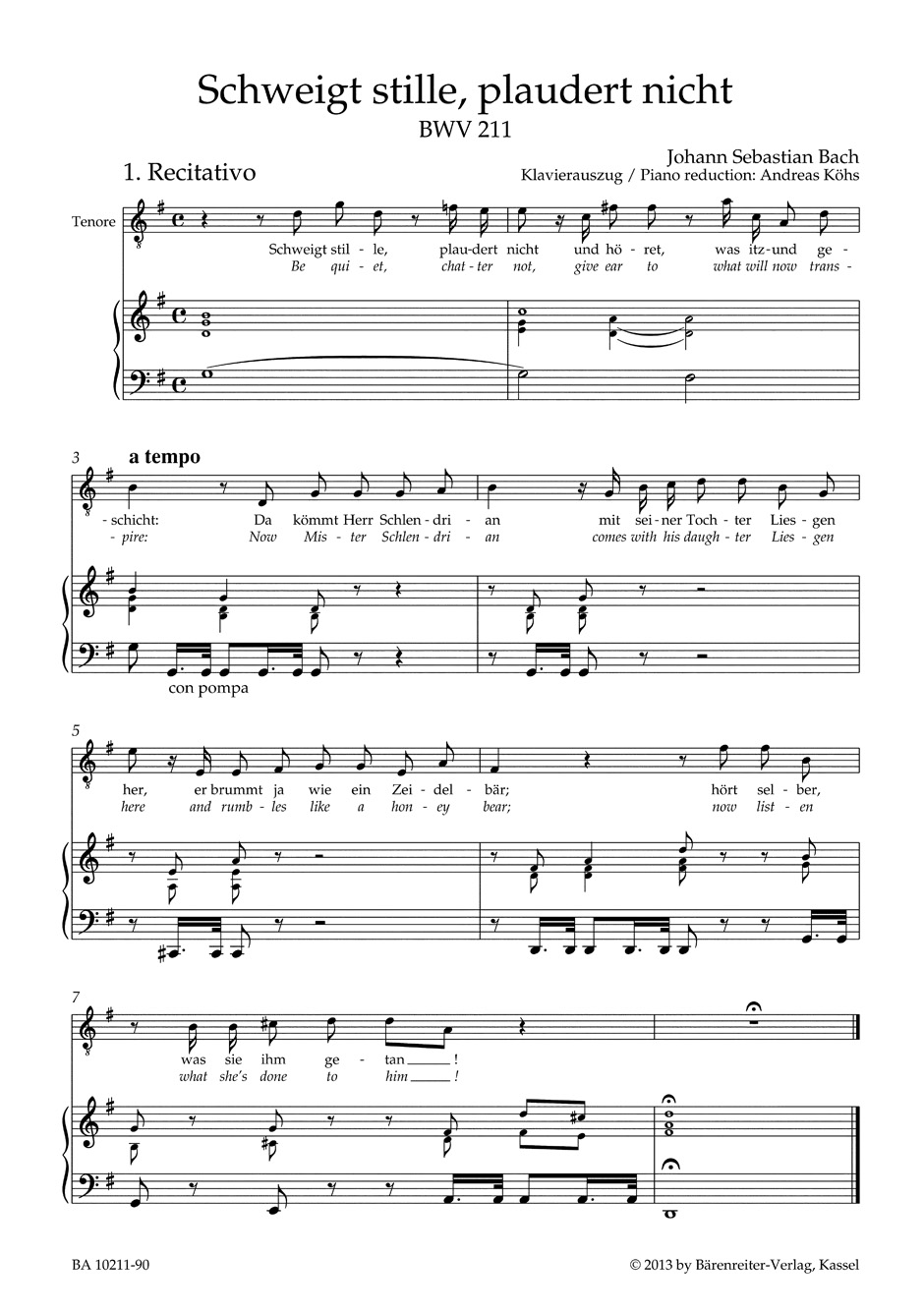 Other Cover Image Schweigt stille, plaudert nicht BWV 211 "Kaffee-Kantate"