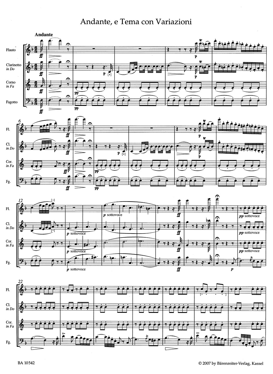 Other Cover Image Andante, e Tema con Variazioni per Flauto, Clarinetto, Corno e Fagotto