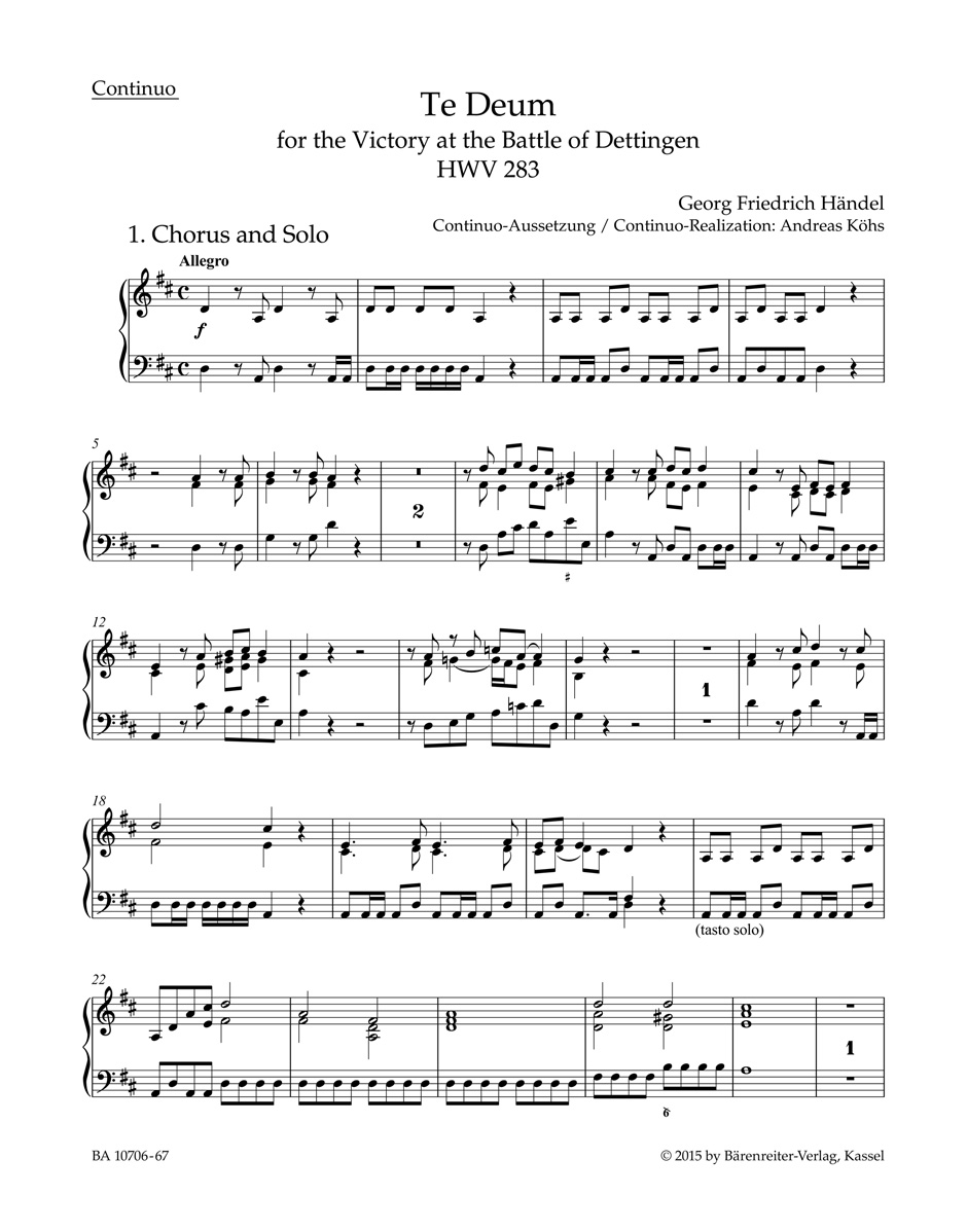 Front Cover Image Te Deum for the Victory at the Battle of Dettingen HWV 283