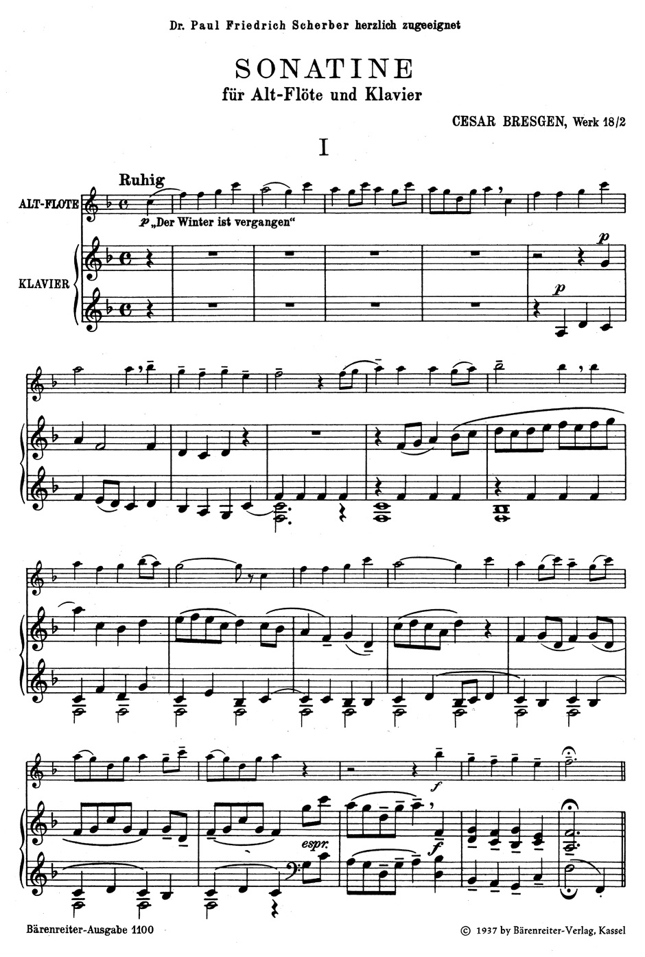 Front Cover Image Sonatine mit Verwendung des Liedes "Der Winter ist vergangen" F-Dur op. 18/2