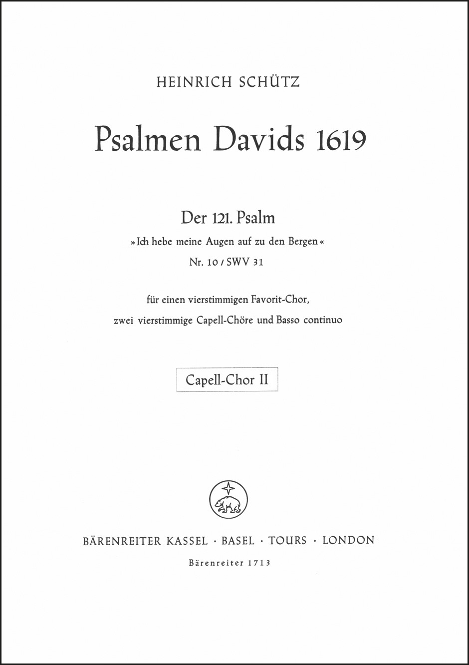 Front Cover Image "Ich hebe meine Augen auf zu den Bergen" für Favoritchor (auch Soli aus dem Chor), 2 Chöre und Basso continuo SWV 31