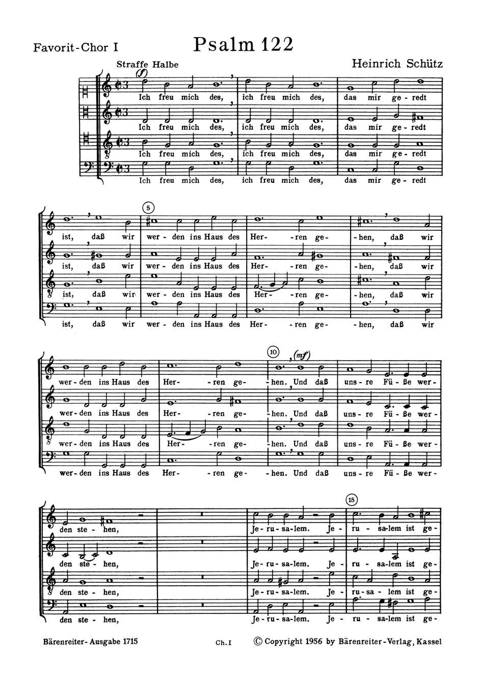 Front Cover Image "Ich freu mich des, das mir geredt ist" für 2 Favoritchöre, 2 Capellchöre und Basso continuo SWV 26