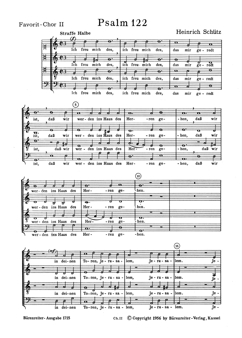 Front Cover Image "Ich freu mich des, das mir geredt ist" für 2 Favoritchöre, 2 Capellchöre und Basso continuo SWV 26