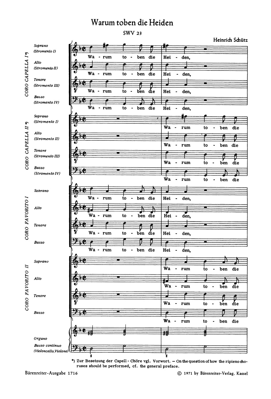 Other Cover Image "Warum toben die Heiden" für 2 Favoritchöre, 2 Capellchöre und Basso continuo SWV 23