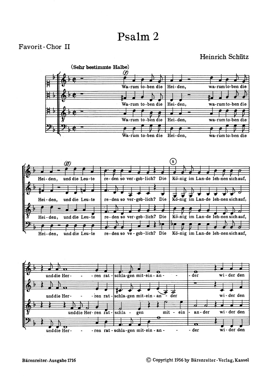 Front Cover Image "Warum toben die Heiden" für 2 Favoritchöre, 2 Capellchöre und Basso continuo SWV 23