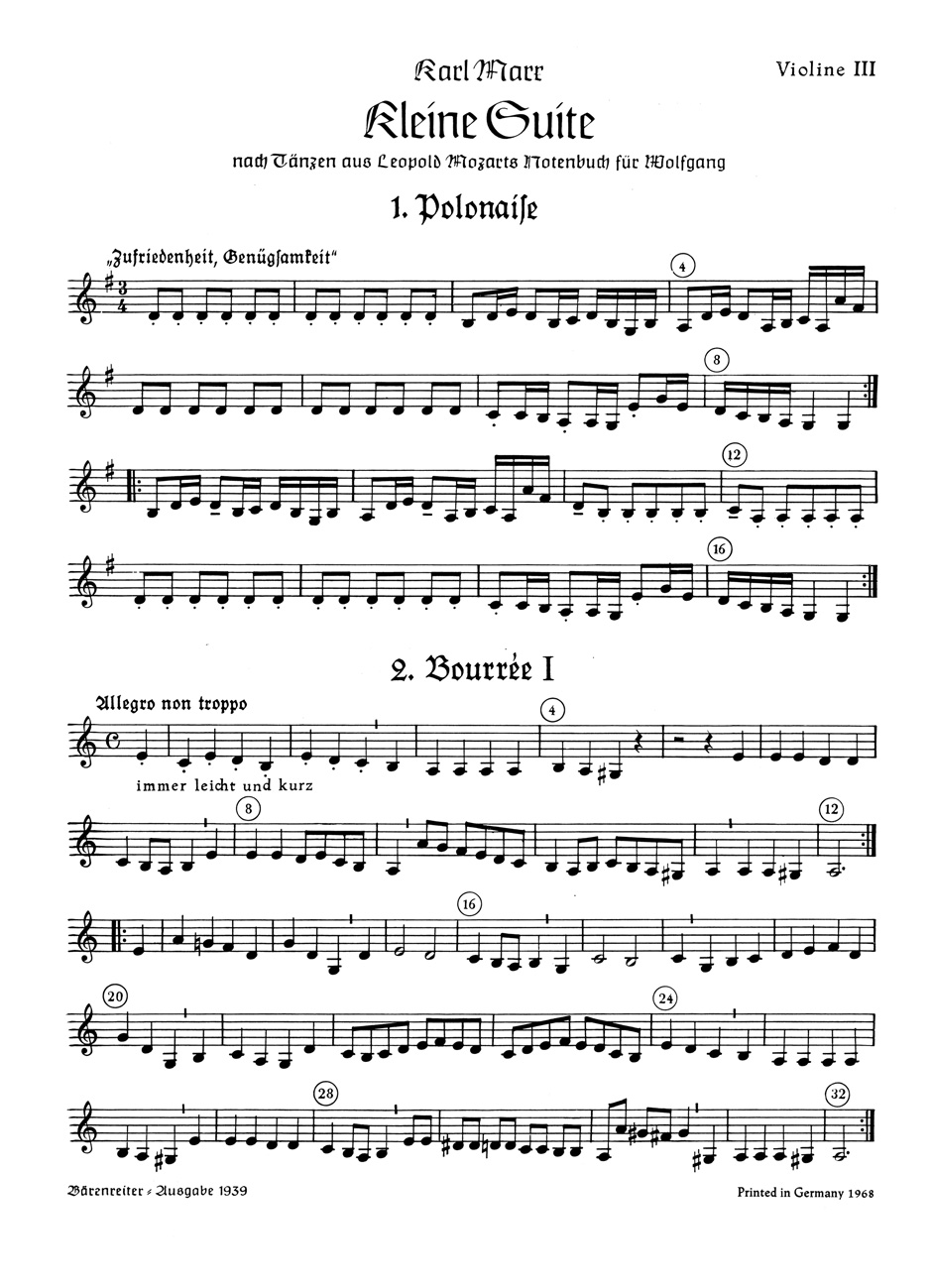 Front Cover Image Kleine Suite nach Tänzen aus Leopold Mozarts Notenbuch für Wolfgang für Blockflötenquartett, Streichquartett oder andere Instrumente