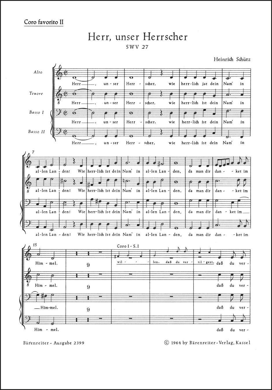 Front Cover Image "Herr, unser Herrscher" für zwei vierstimmige Chöre, fünfstimmige Instrumental-Capella ad lib. und Basso continuo SWV 27