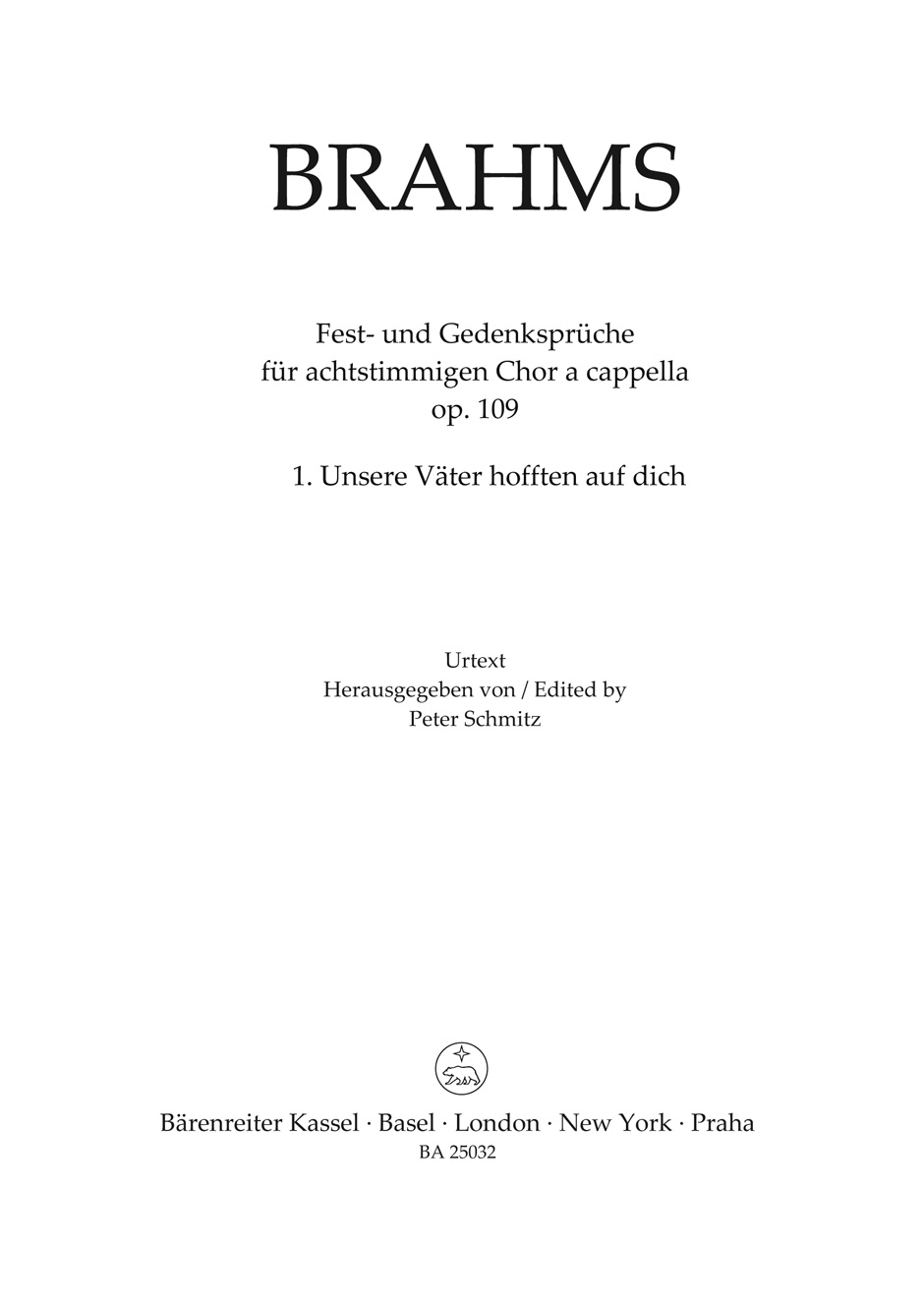 Front Cover Image Unsere Väter hofften auf dich op. 109,1