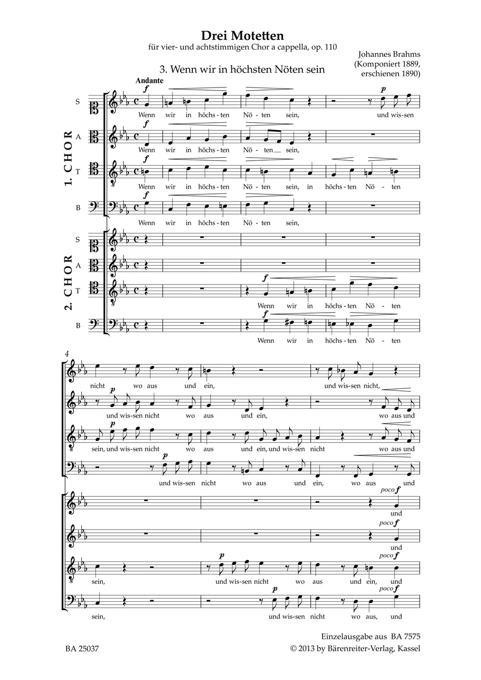 Front Cover Image Wenn wir in höchsten Nöten sein op. 110,3