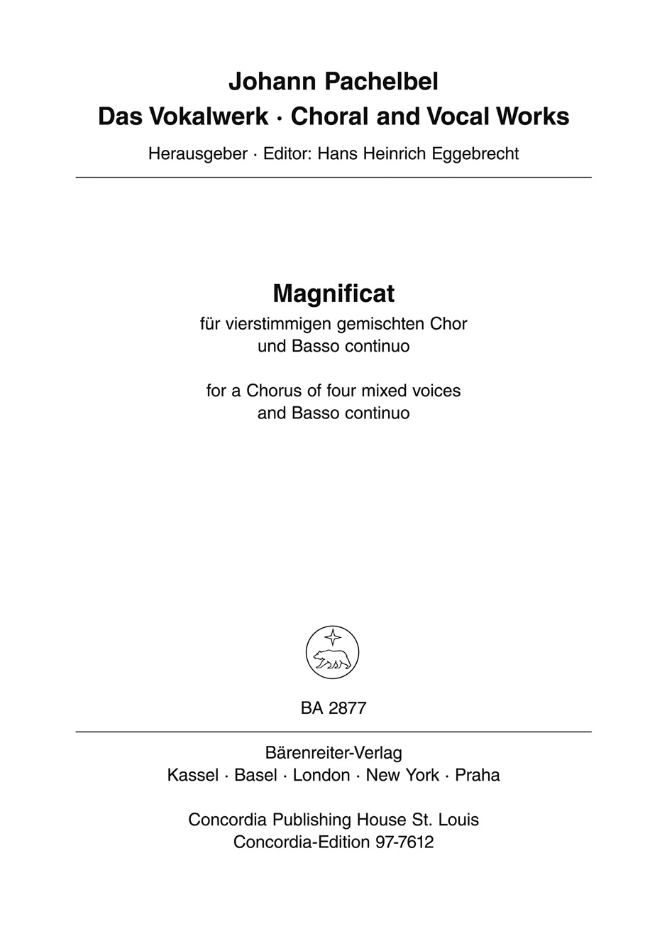 Front Cover Image Magnificat für vierstimmigen gemischten Chor und Basso continuo