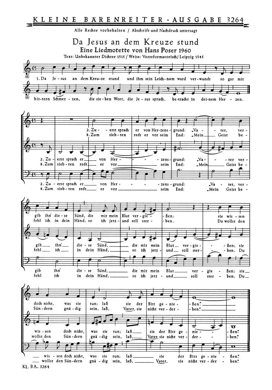 Front Cover Image Da Jesus an dem Kreuze stund (Liedmotette) (1960) - O Welt, sieh hier dein Leben (Liedsatz) (1961)