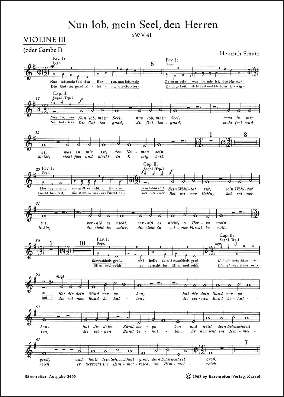 Front Cover Image "Nun lob, mein Seel, den Herren" für zwei vierstimmige Favorit-, zwei fünfstimmige Capell-Chöre und Basso continuo SWV 41