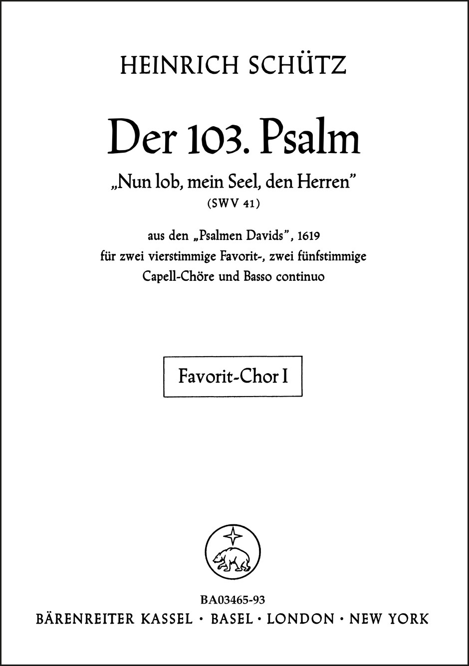 Front Cover Image "Nun lob, mein Seel, den Herren" für zwei vierstimmige Favorit-, zwei fünfstimmige Capell-Chöre und Basso continuo SWV 41