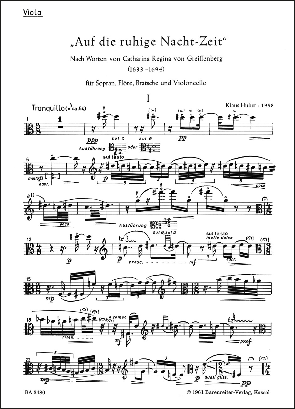 Front Cover Image Auf die ruhige Nacht-Zeit für Sopran, Flöte, Bratsche und Violoncello (1958)