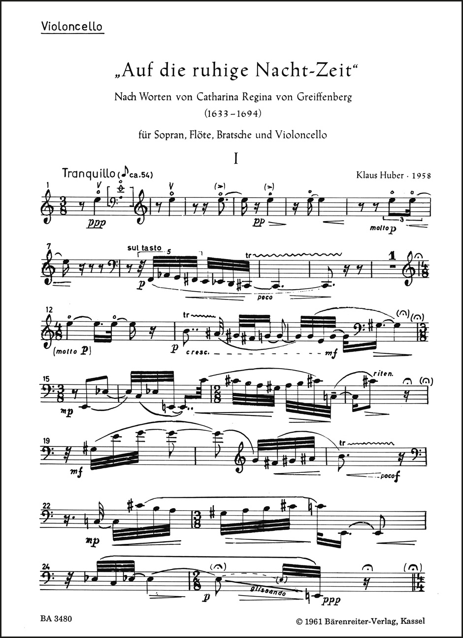 Front Cover Image Auf die ruhige Nacht-Zeit für Sopran, Flöte, Bratsche und Violoncello (1958)