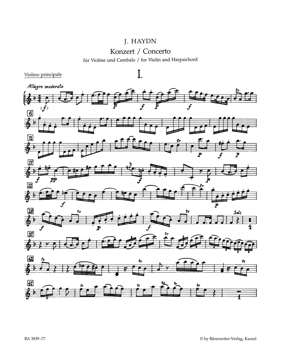 Front Cover Image Konzert für Violine, Cembalo und Streichorchester F-Dur Hob. XVIII:6*