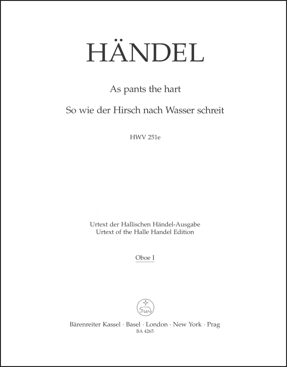 Front Cover Image As pants the hart / So wie der Hirsch nach Wasser schreit HWV 251e