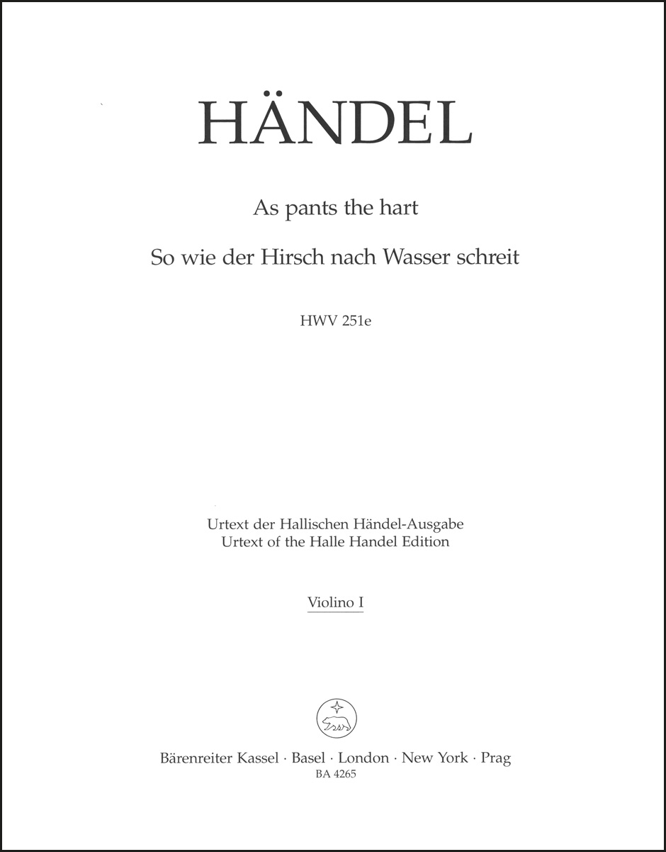Front Cover Image As pants the hart / So wie der Hirsch nach Wasser schreit HWV 251e