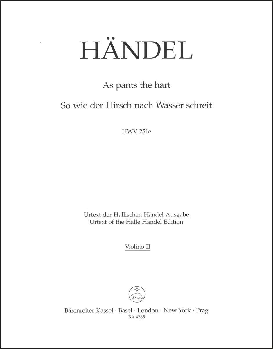 Front Cover Image As pants the hart / So wie der Hirsch nach Wasser schreit HWV 251e