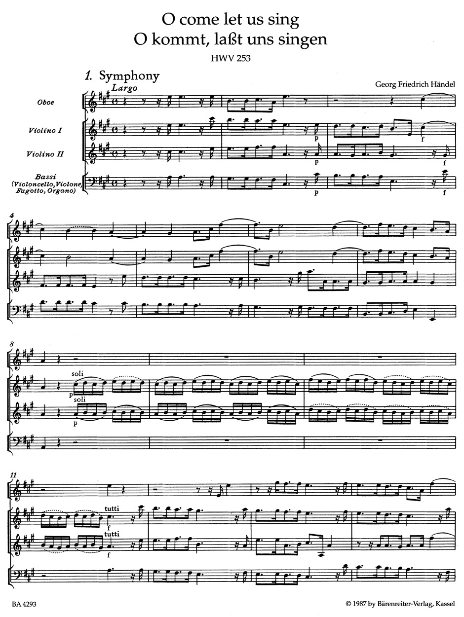 Other Cover Image O come let us sing / O kommt, lasst uns singen HWV 253