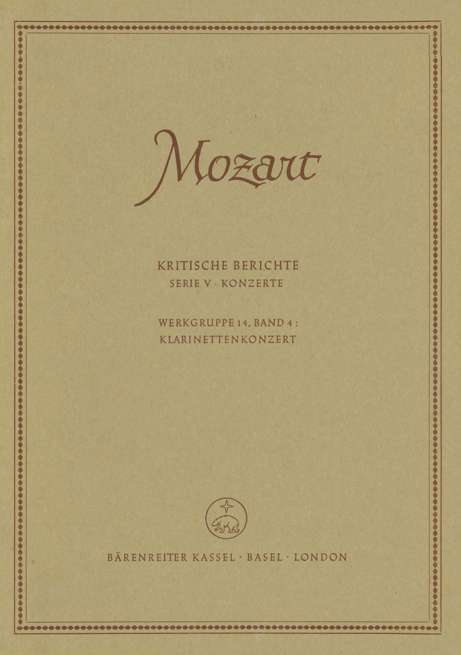 Front Cover Image Klarinettenkonzert A-Dur KV 622