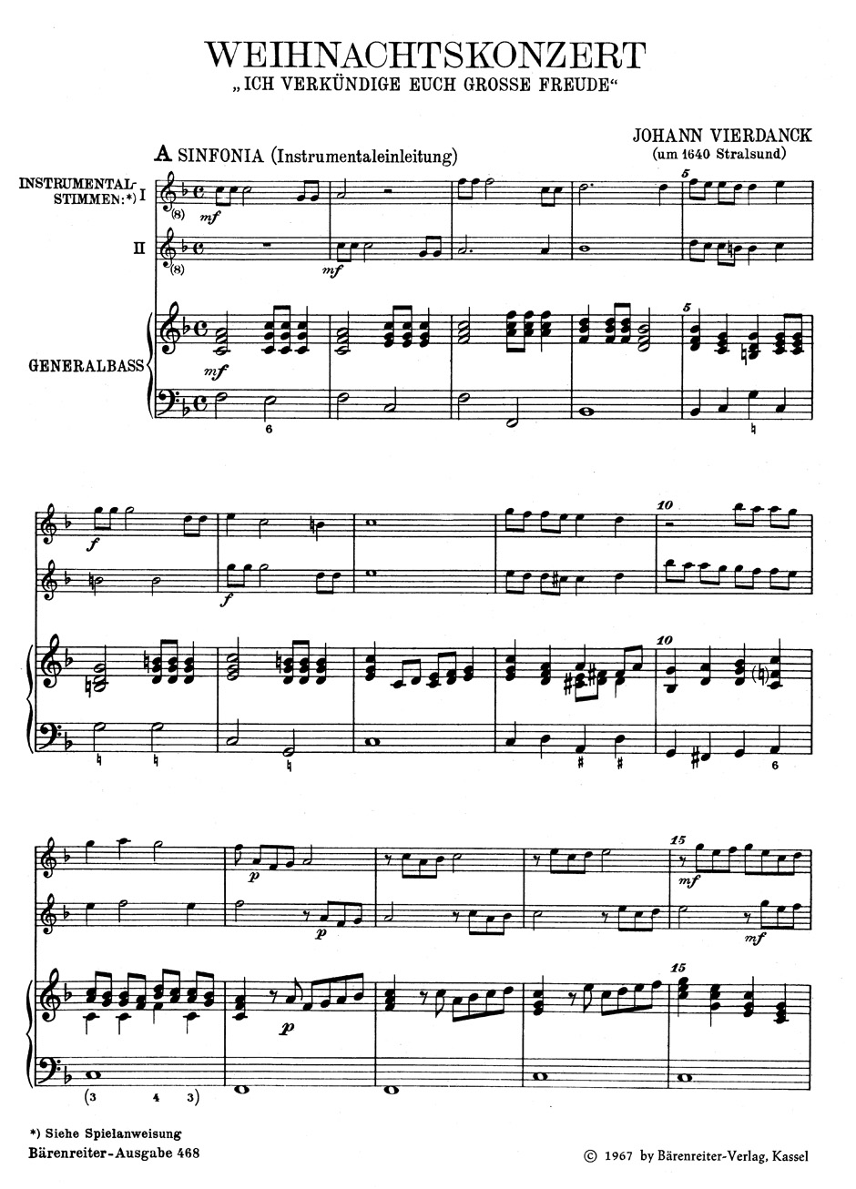 Other Cover Image Weihnachtskonzert "Ich verkündige euch große Freude" für zwei Singstimmen, zwei Melodieinstrumente und Basso continuo, Instrumental- und Vokalchor dazu ad libitum