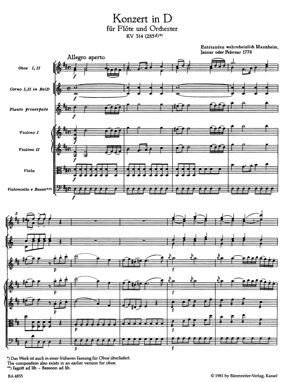 Other Cover Image Konzert für Flöte und Orchester D-Dur KV 314 (285d)
