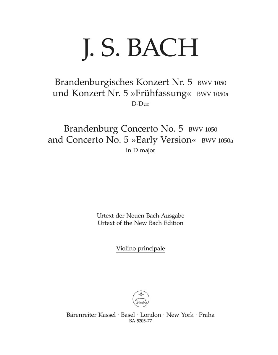 Front Cover Image Brandenburgisches Konzert Nr. 5 und Konzert Nr. 5 »Frühfassung« D-Dur BWV 1050, 1050a