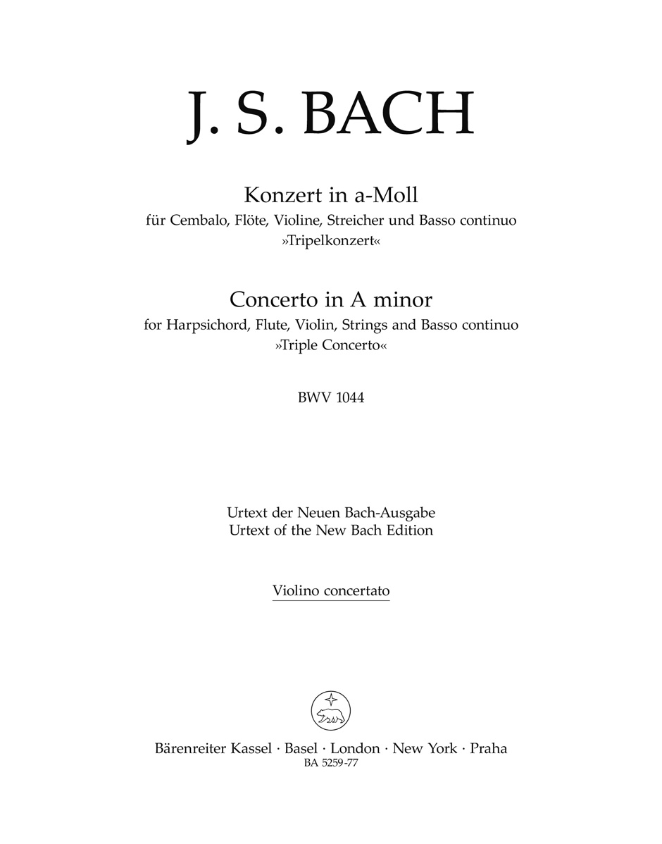 Front Cover Image Konzert für Cembalo, Flöte, Violine, Streicher und Basso continuo a-Moll BWV 1044 "Tripelkonzert"