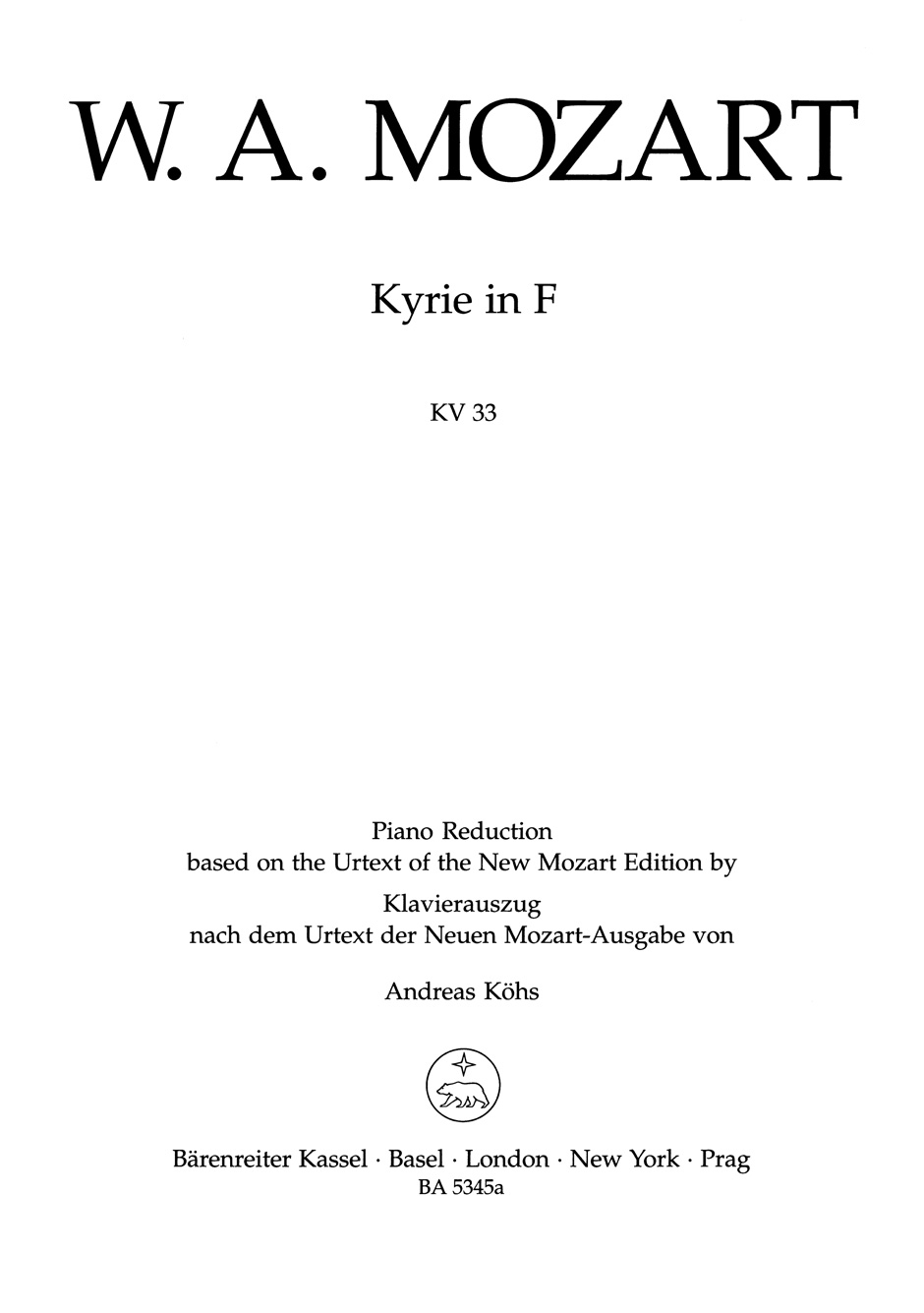 Front Cover Image Kyrie F-Dur KV 33