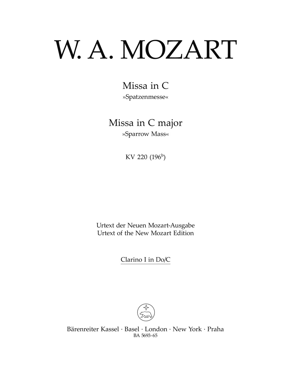 Front Cover Image Missa C-Dur KV 220 (196b) "Spatzenmesse"