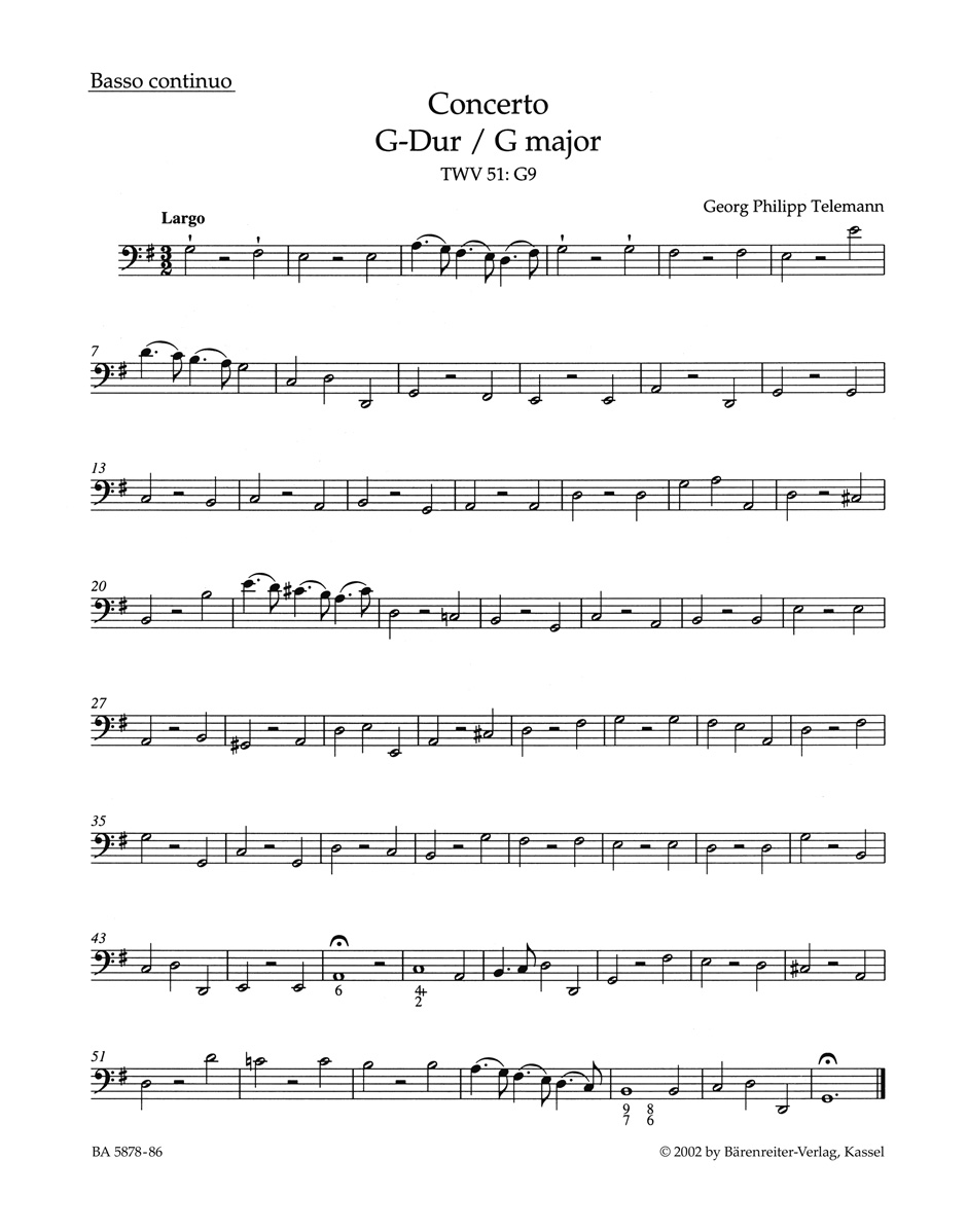 Front Cover Image Konzert für Viola, Streicher und Basso continuo G-Dur TWV 51:G9