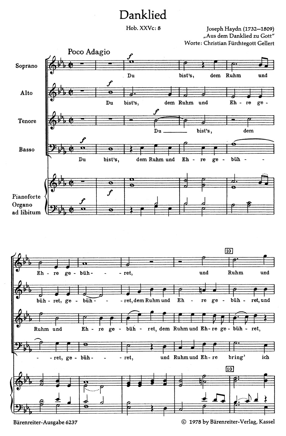 Other Cover Image Danklied "Du bist's, dem Ruhm und Ehre gebühret" Hob. XXVc:8