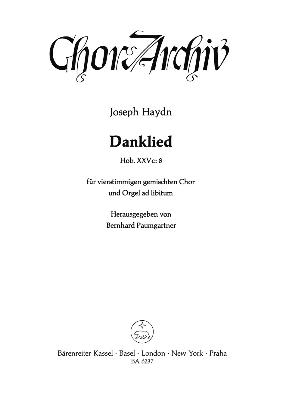 Front Cover Image Danklied "Du bist's, dem Ruhm und Ehre gebühret" Hob. XXVc:8