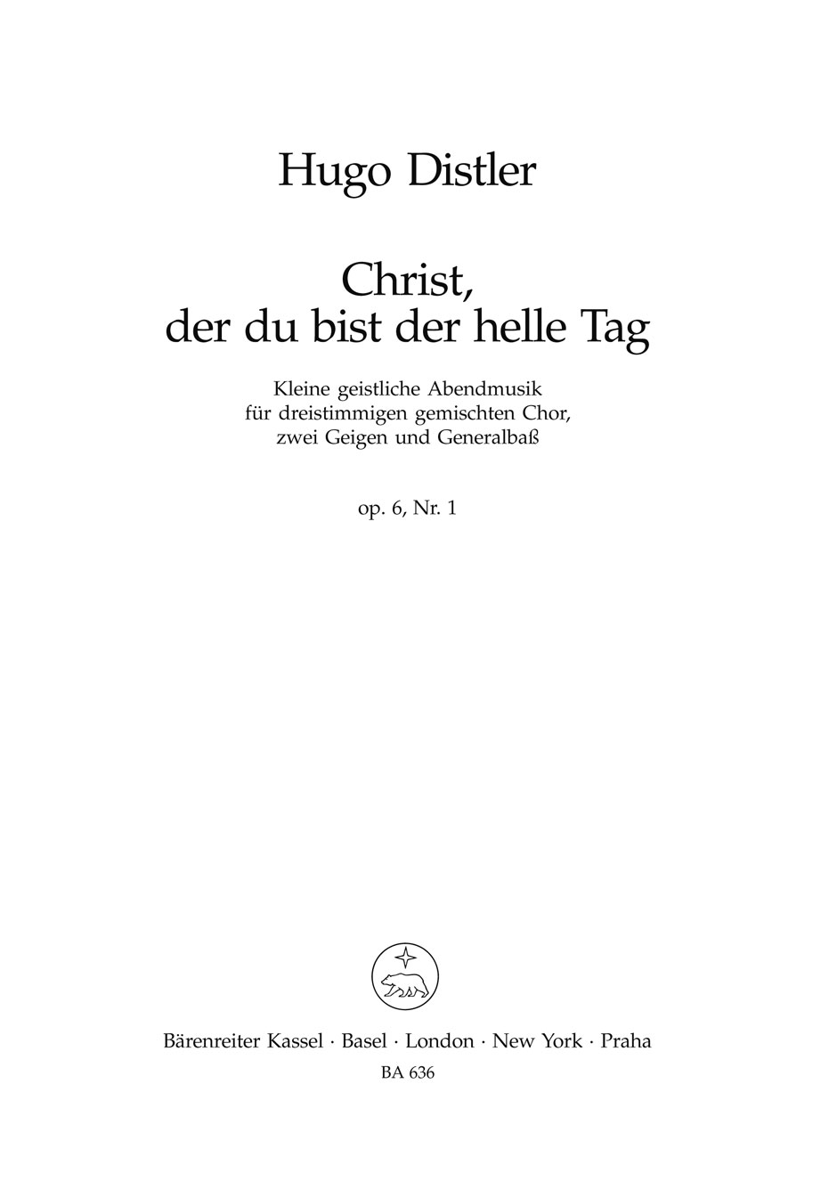 Front Cover Image Christ, der du bist der helle Tag Nr. 1 op. 6 (1933)