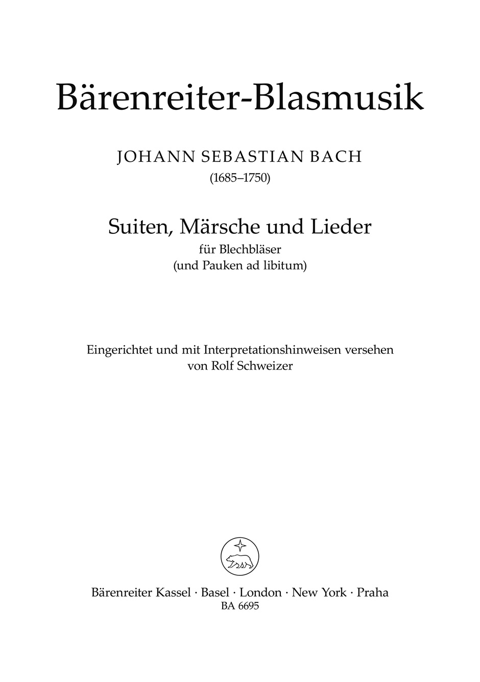 Front Cover Image Suiten, Märsche und Lieder für Blechbläser (und Pauken ad libitum)