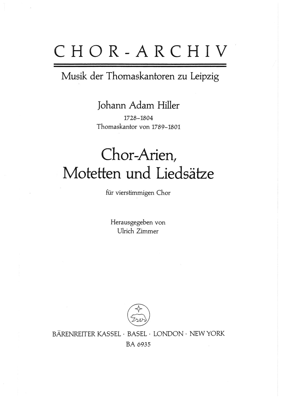 Front Cover Image Chor-Arien, Motetten und Liedsätze für vierstimmigen Chor