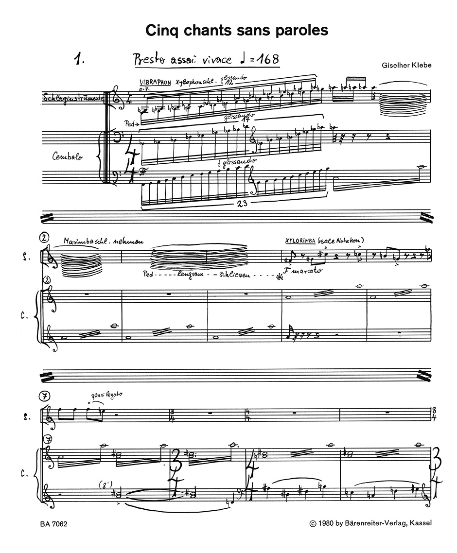 Front Cover Image Cinq chants sans paroles für 1 Spieler op. 80 (1978)