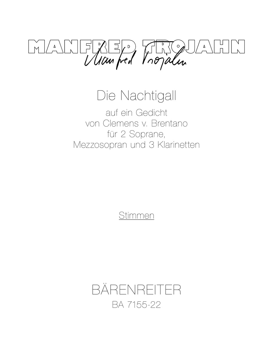 Front Cover Image Die Nachtigall für 2 Soprane, Mezzosopran und 3 Klarinetten (1984)